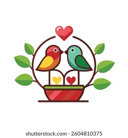 couple love birds masket vector logo perched on abranch eps