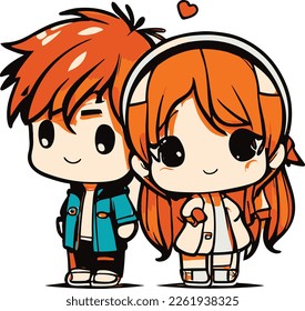 Couple in love. Boy and girl in love. Anime..