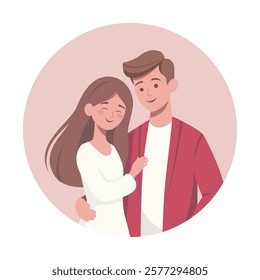 Couple in love, boy and girl. Portrait. Color vector image.