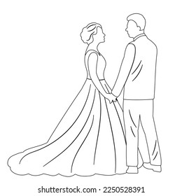 couple in love, bride and groom sketch, doodle ,contour line isolated