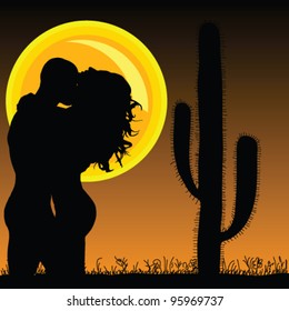 couple in love with cactus and sun illustration