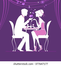 couple in love in a cafe on purple background vector illustration