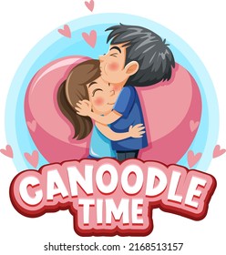 An couple in love cartoon character with word expression illustration