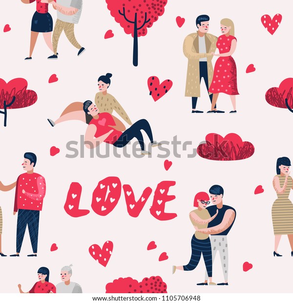 Couple Love Cartoon Characters People Seamless Stock Vector Royalty Free