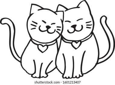 couple love of cat with heart my sweet.Doodle Vector illustration character design 
