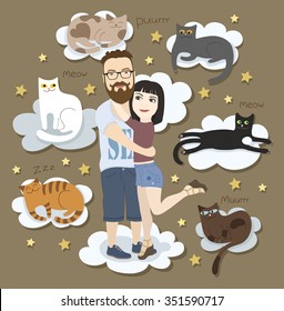 Couple in love with cats