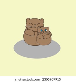 Couple in love cats hug to each other isolated on light yellow background. Use for Greeting cards, wedding invitation. Concept relationships, first dating theme, t-shirt. Illustration vector.