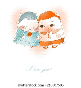 couple in love cats  . Vector illustration of Valentine card