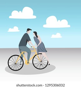 Couple in love character with cartoon summer style vector illustration. Concept of wedding and relationship.