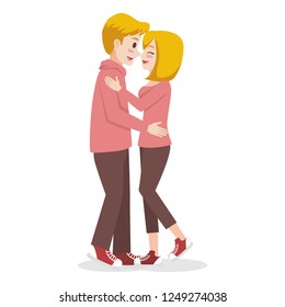 couple in love characters cartoon for love valentine's day, holidays, flat design decorative elements with young woman and man, romance, hearts, date, sweet, wedding, vector illustration.