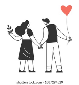 A couple in love. The characters are celebrating Valentines Day. Love and romance concept. Vector illustration