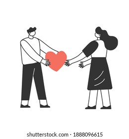 A couple in love. The characters are celebrating Valentines Day. Love and romance concept. Vector illustration