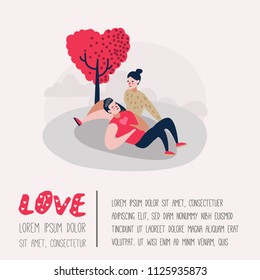 Couple in Love Characters for Poster, Banner. Valentine’s Day Doodle with Hearts and Romantic Elements. Love and Romance Concept. Vector illustration