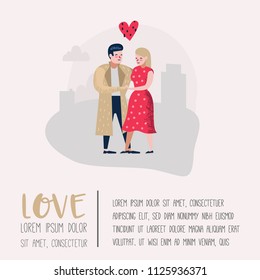 Couple in Love Characters for Poster, Banner. Valentine’s Day Doodle with Hearts and Romantic Elements. Love and Romance Concept. Vector illustration