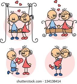 Couple in love, a child's drawing, the vector
