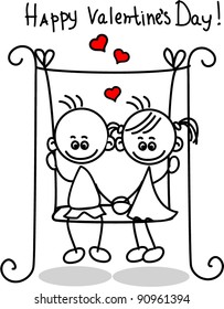 Couple in love, a child's drawing, the vector