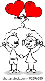Couple in love, a child's drawing, the vector