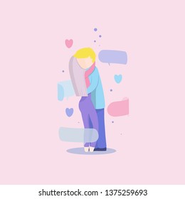 Couple in love in a circle of messages