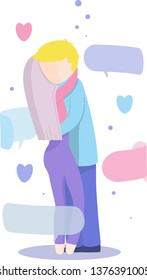 Couple in love in a circle of messages