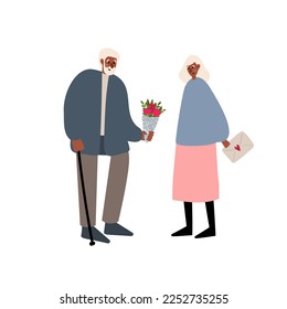 couple love clipart, dancing black people clip art, cute old couple, valentines day vector illustration in flat cartoon style