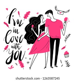 Couple in love, Collection of hand drawn. Vector illustration in sketch doodle style.