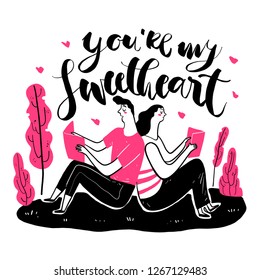 Couple in love, Collection of hand drawn. Vector illustration in sketch doodle style.