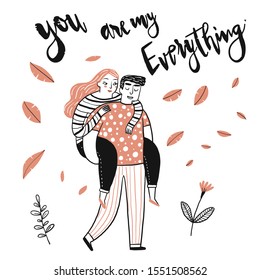 Couple in love, Collection of hand drawn. Vector illustration in sketch doodle style.