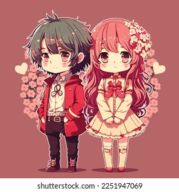 couple in love concept, anime character illustration