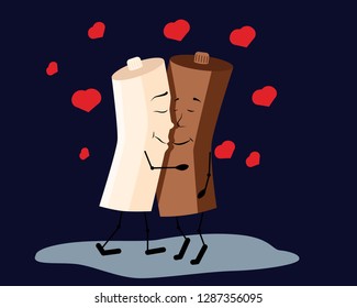 Couple in love concept, coffee and milk vector illustration in cartoon style. Valentine's day illustration. Valentine's day card. Greeting card.