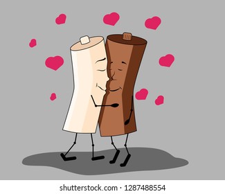 Couple in love concept, coffee and milk vector illustration in cartoon style. Valentine's day illustration. Valentine's day card. Greeting card.