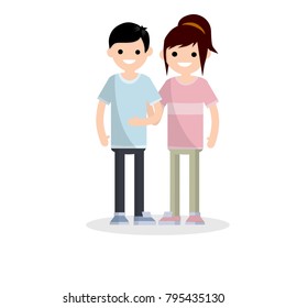 a couple in love. The concept of romance and relationships. two lovely young students, friends stand together.  
