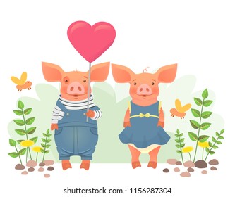 Couple in love concept. Two animals holding heart vector illustration