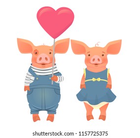 Couple in love concept. Two animals holding heart vector illustration