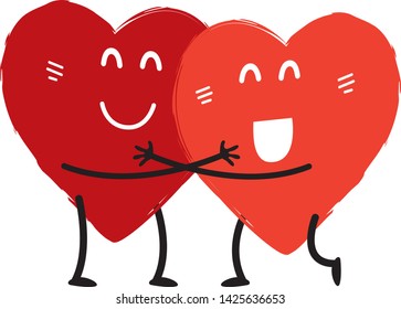 Couple in love concept two cute hearts hugging, vector