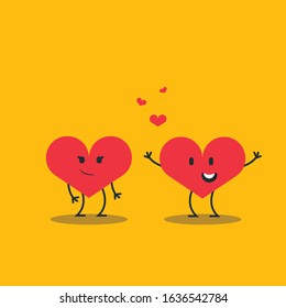 Couple in love concept, two cute hearts. Valentine's Day Vector Card