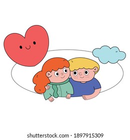 Couple in love concept, two cute people hugging isolated on white background. Valentine's Day, vector illustration 
