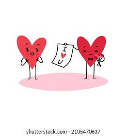 Couple in love concept, two cute hearts. Hand Drawn Valentine's Day Vector Card