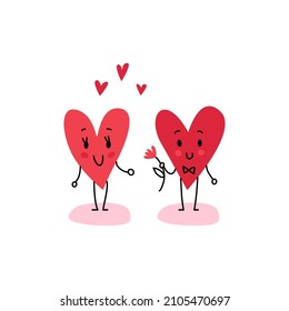 Couple in love concept, two cute hearts. Hand Drawn Valentine's Day Vector Card