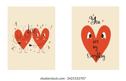 Couple in love concept, two cute Valentine's Day Vector Cards. Vector illustration. 