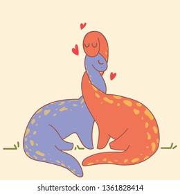 couple in love concept, two dinosaurs hugging. valentines day or wedding vector card design - vector
