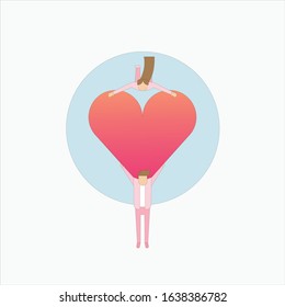 Couple in love concept,young man give red hearts to women,flat design cute and romantic, Vector illustration in cartoon style.