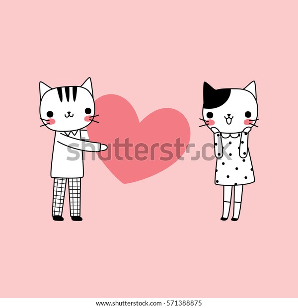 Couple Love Cute Cat Character Boy Stock Vector (Royalty Free ...