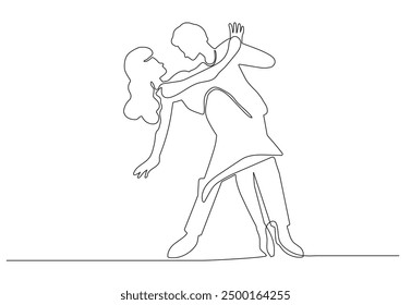 couple in love dancing in continuous line style, vector illustration.