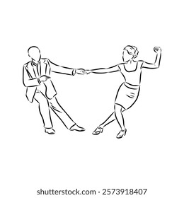 Couple in love dancing and having fun, hand drawn outline illustration. swing dance. vector