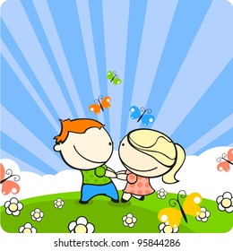 Couple in love dancing on a meadow