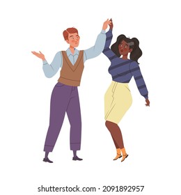 Couple in love dancing together vector illustration on white background