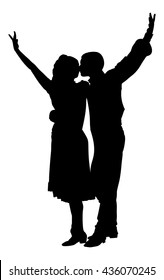 Couple in love dancing vector silhouette isolated on white background. Closeness in public. Kiss the girl, kissing and tenderness.