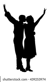 Couple in love dancing vector silhouette isolated on white background. Closeness in public. Kiss the girl, kissing and tenderness.