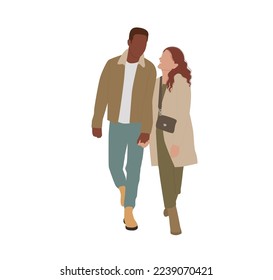 couple in love are depicted in this flat vector illustration. The couple is shown standing side by side, with their arms wrapped around each other. Flat vector people illustration