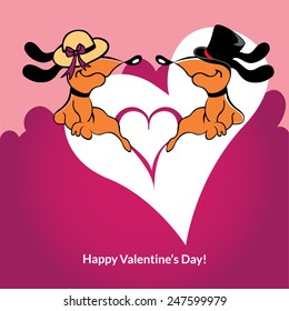 Couple in love dogs. Valentine's day card. Elements for cards, gifts, crafts, invitation. Vector illustration.